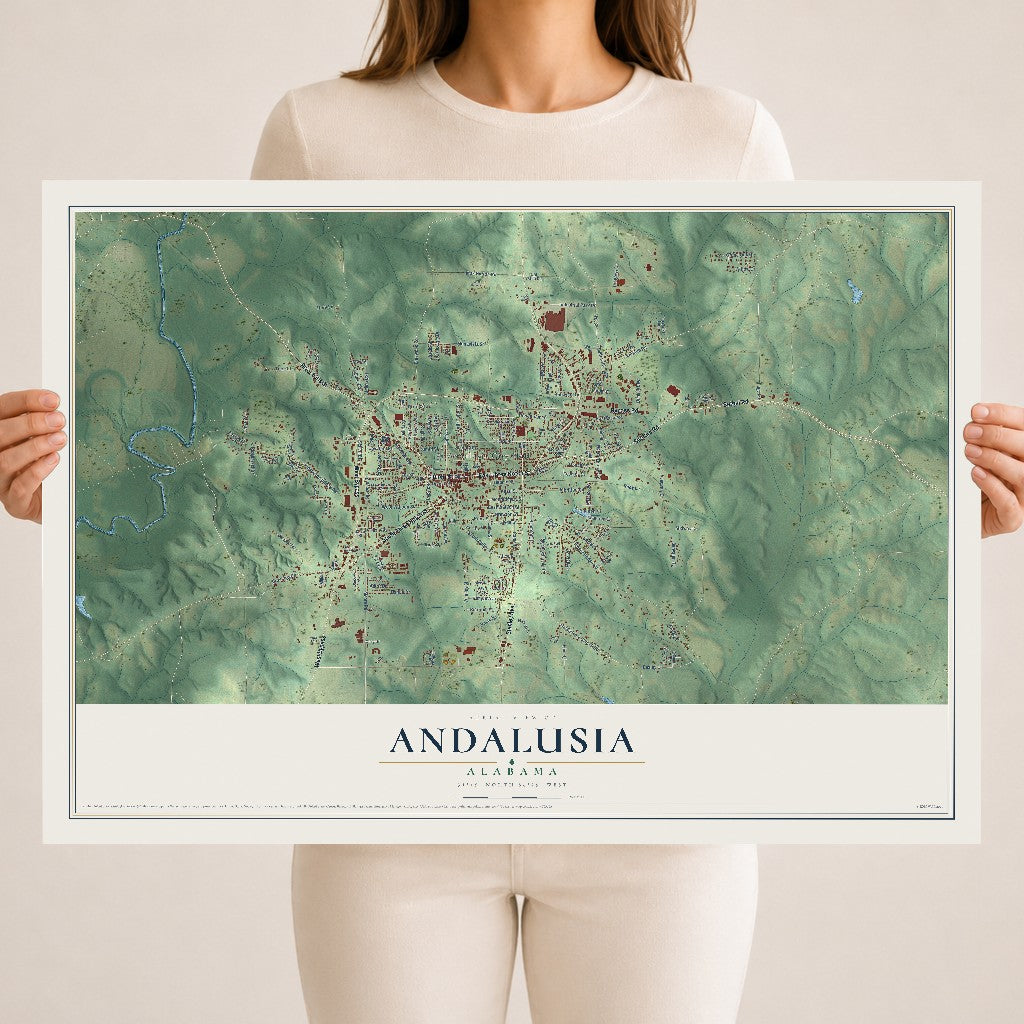Map of Andalusia, Alabama, 18 x 24 inch unframed archival matte print