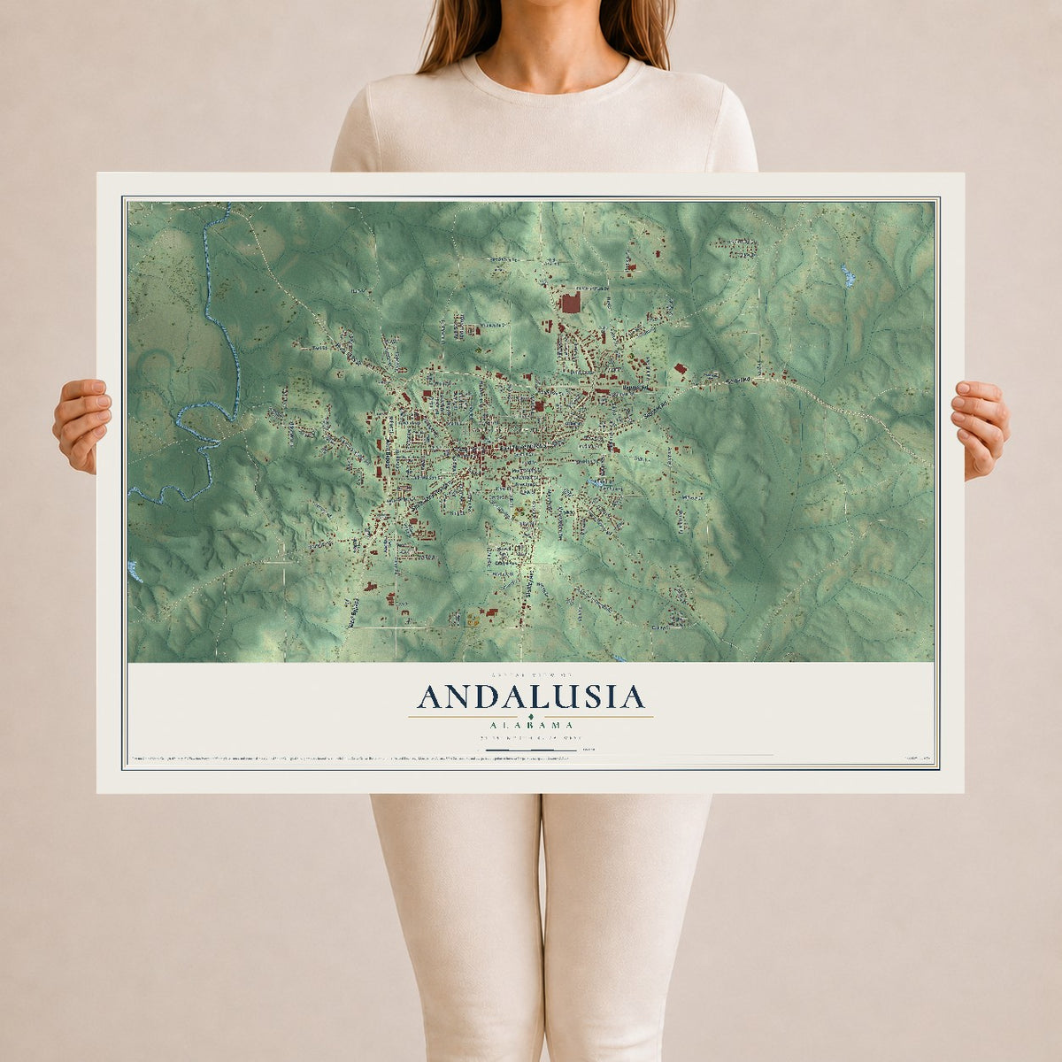 Map of Andalusia, Alabama, 24 x 36 inch unframed archival matte print
