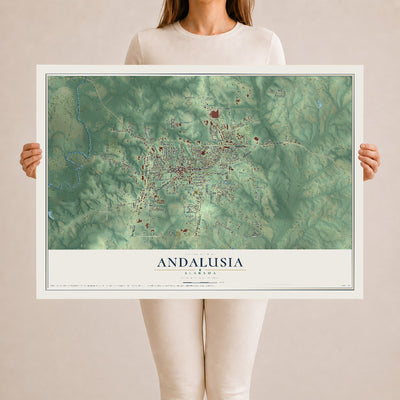 Map of Andalusia, Alabama, 24 x 36 inch unframed archival matte print
