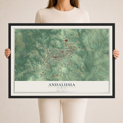 Map of Andalusia, Alabama, 24 x 36 inch print in a black wood frame