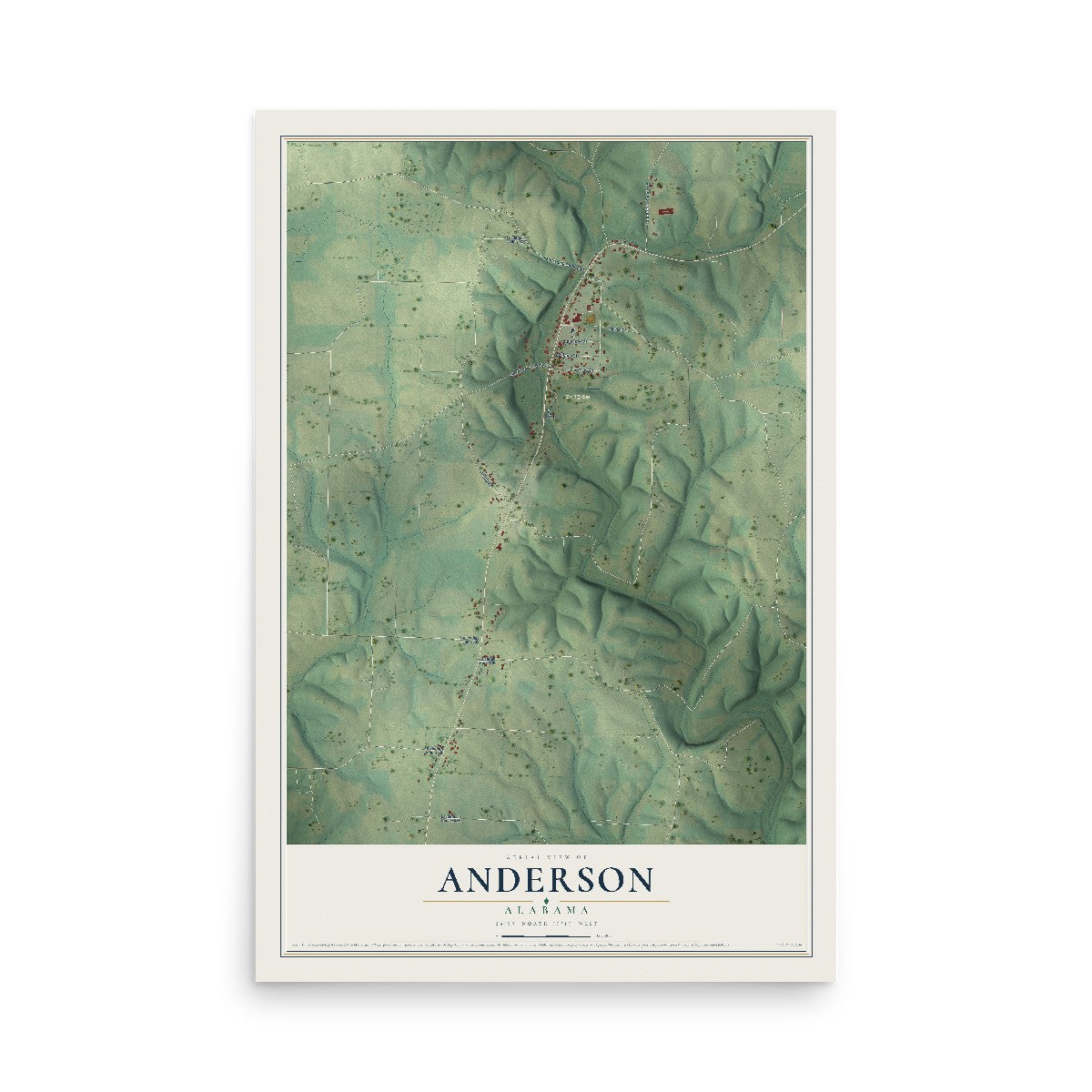 Map of Anderson, Alabama, 12 x 18 inch unframed archival matte print