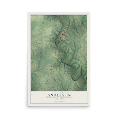 Map of Anderson, Alabama, 12 x 18 inch unframed archival matte print