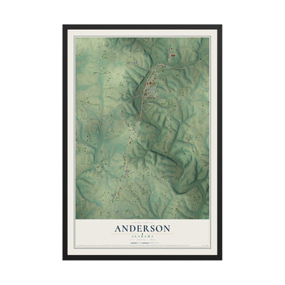 Map of Anderson, Alabama, 12 x 18 inch print in a black wood frame