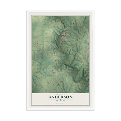 Map of Anderson, Alabama, 12 x 18 inch print in a white wood frame