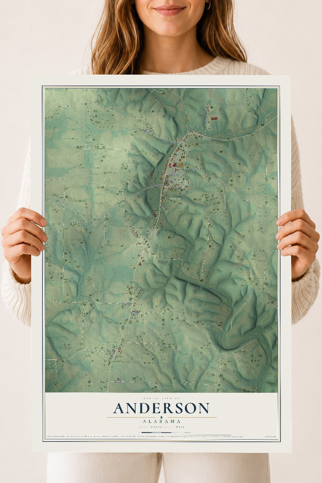 Map of Anderson, Alabama, 18 x 24 inch unframed archival matte print