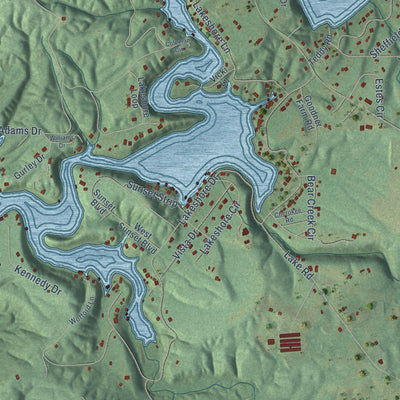 Close-up of the map of Appalachian, Alabama print showing street and building detail