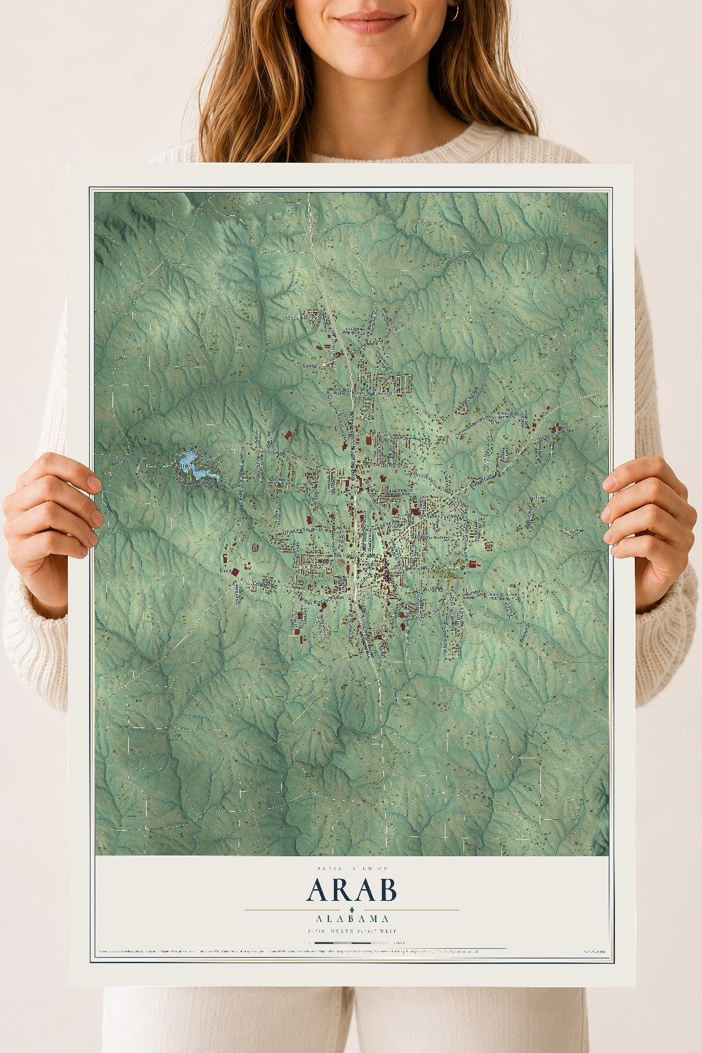Map of Arab, Alabama, 18 x 24 inch unframed archival matte print