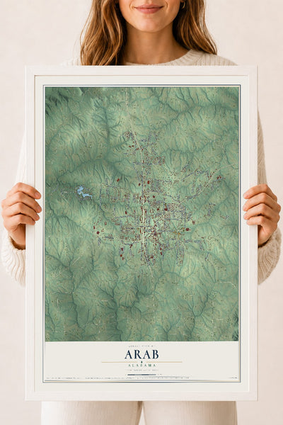 Map of Arab, Alabama, 18 x 24 inch print in a white wood frame