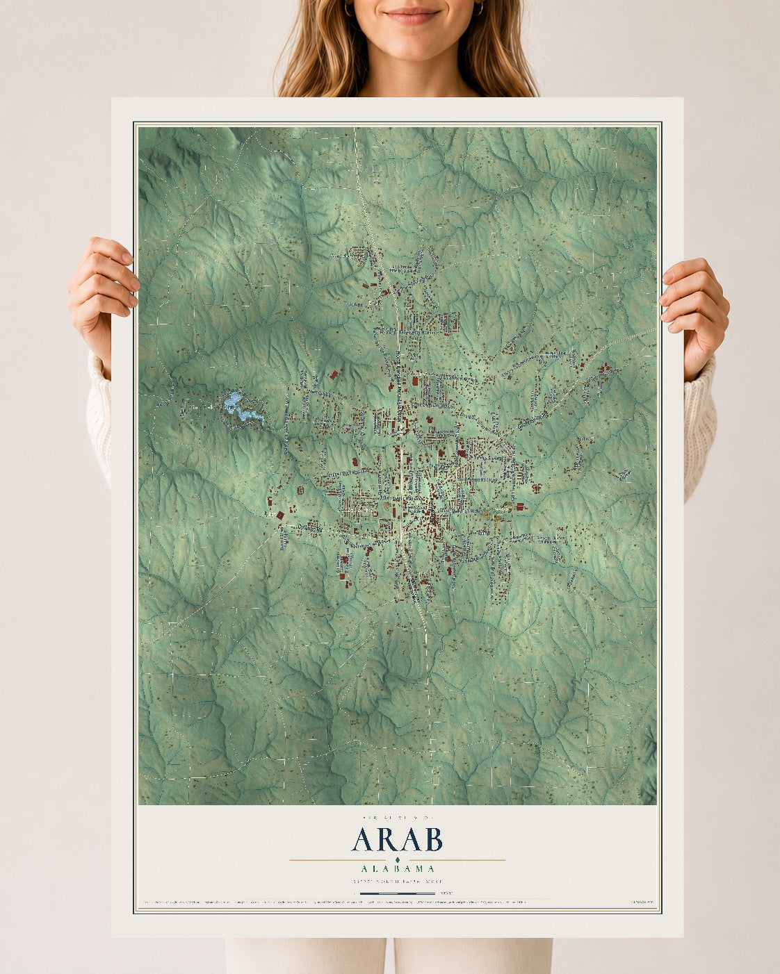 Map of Arab, Alabama, 24 x 36 inch unframed archival matte print