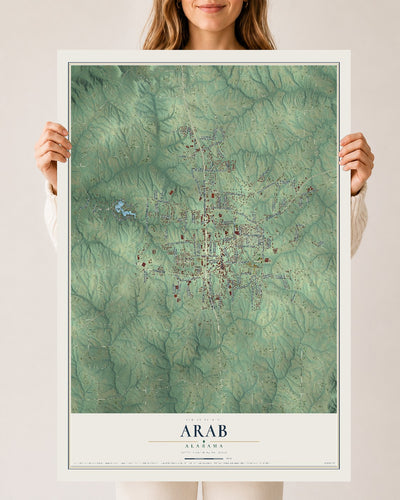Map of Arab, Alabama, 24 x 36 inch unframed archival matte print