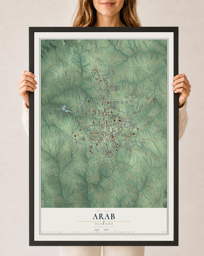 Map of Arab, Alabama, 24 x 36 inch print in a black wood frame