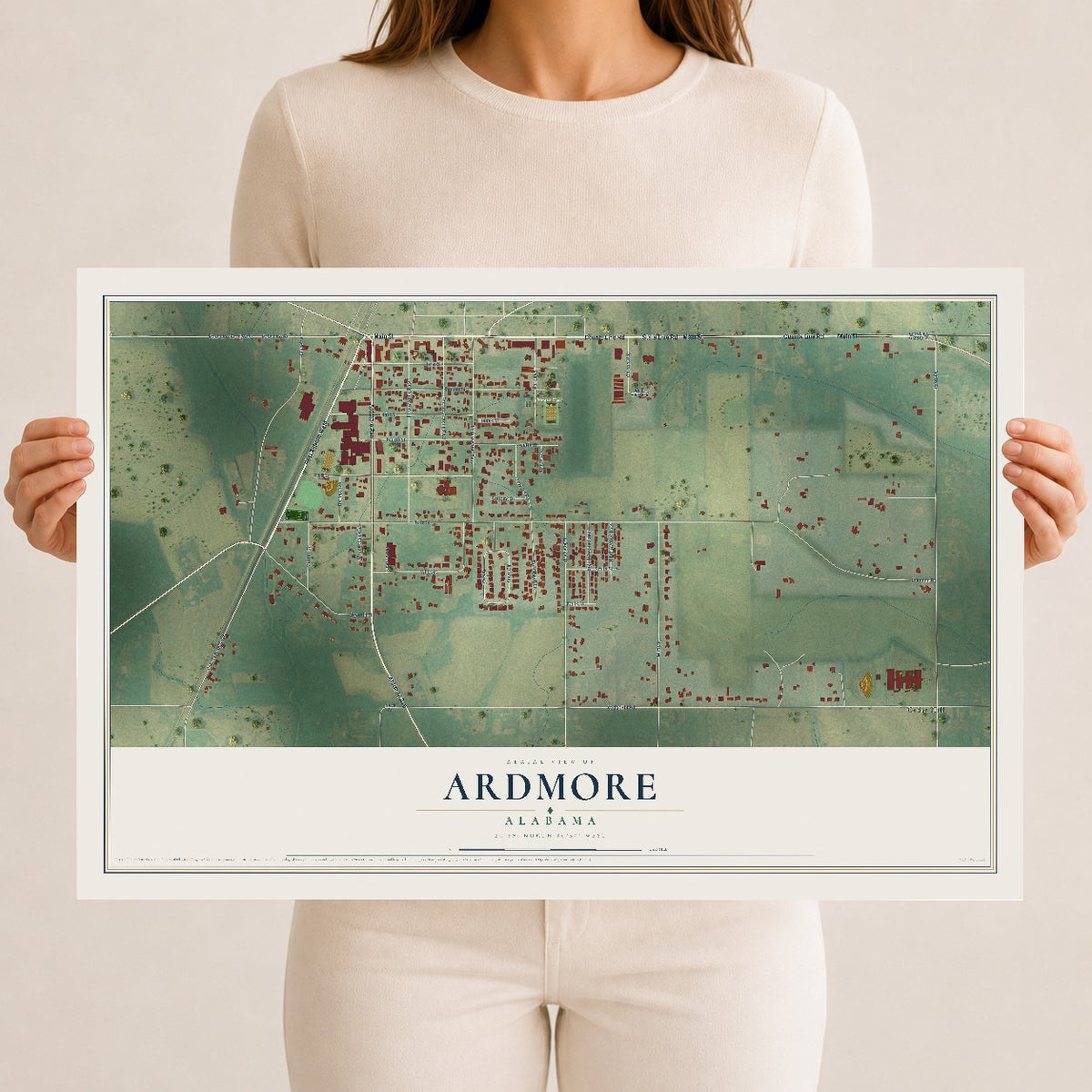 Map of Ardmore, Alabama, 12 x 18 inch unframed archival matte print