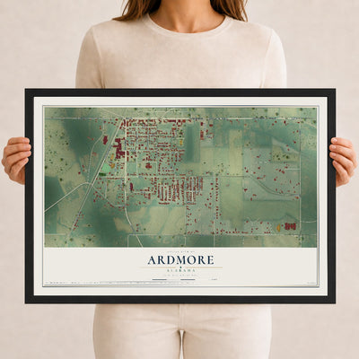 Map of Ardmore, Alabama, 12 x 18 inch print in a black wood frame
