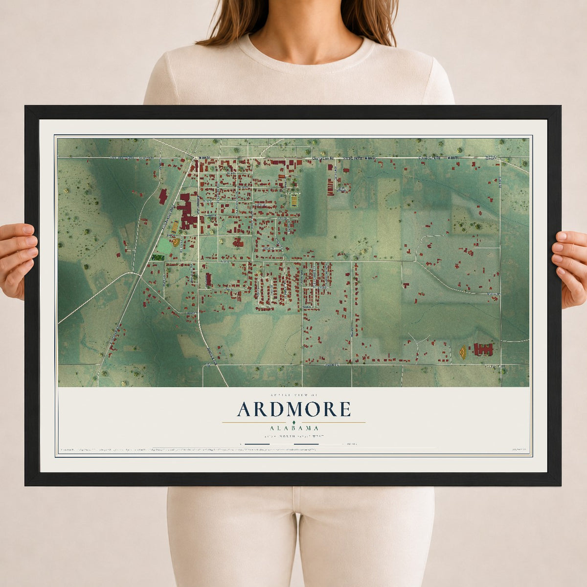Map of Ardmore, Alabama, 18 x 24 inch print in a black wood frame