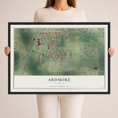 Map of Ardmore, Alabama, 24 x 36 inch print in a black wood frame