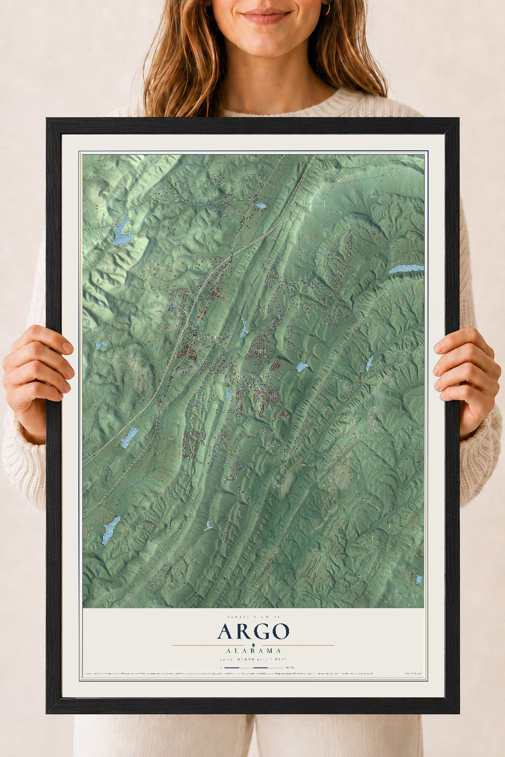 Map of Argo, Alabama, 18 x 24 inch print in a black wood frame