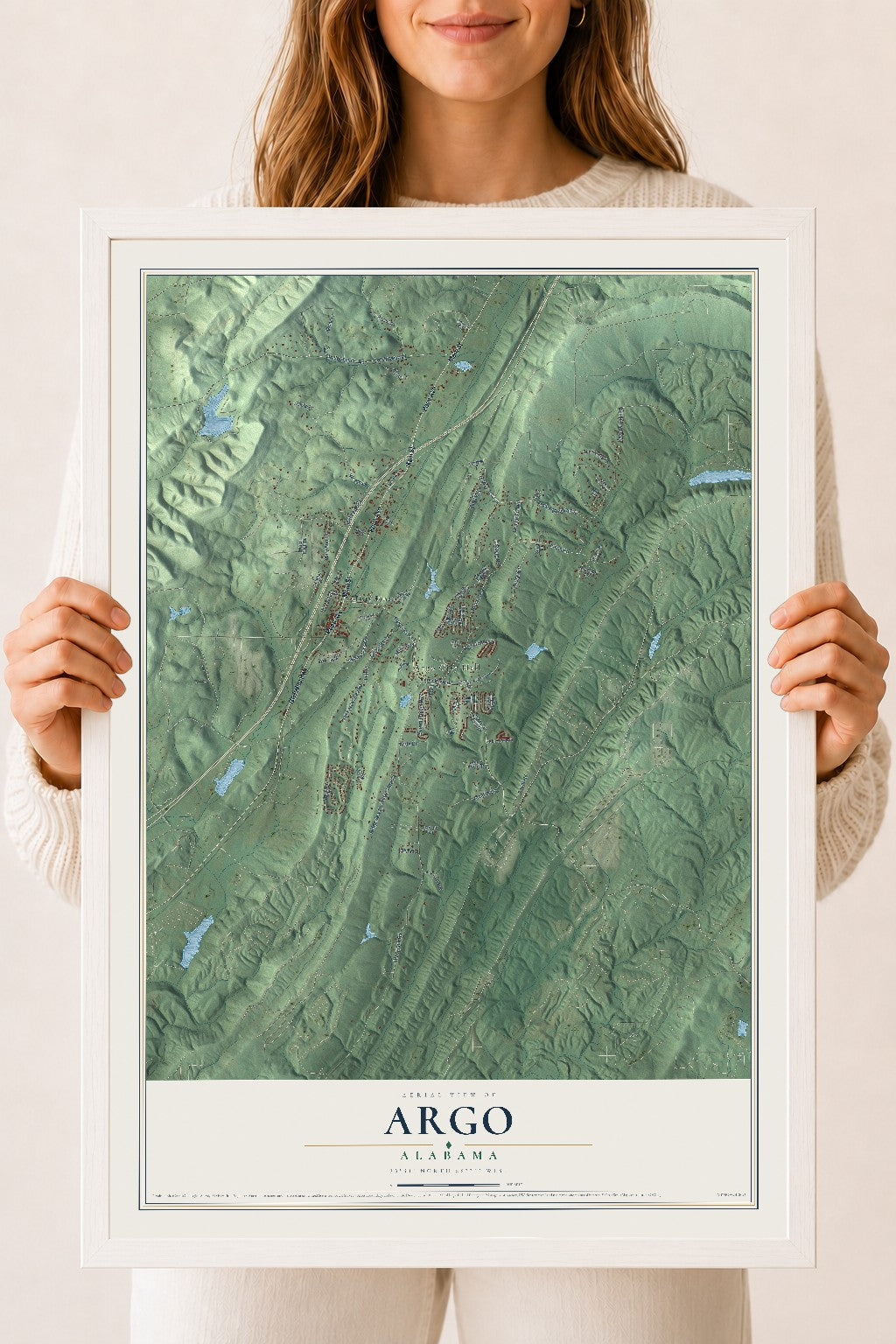 Map of Argo, Alabama, 18 x 24 inch print in a white wood frame