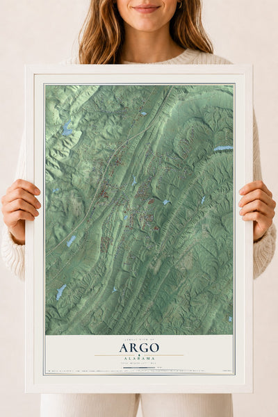 Map of Argo, Alabama, 18 x 24 inch print in a white wood frame