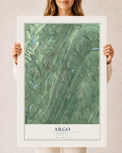 Map of Argo, Alabama, 24 x 36 inch print in a white wood frame