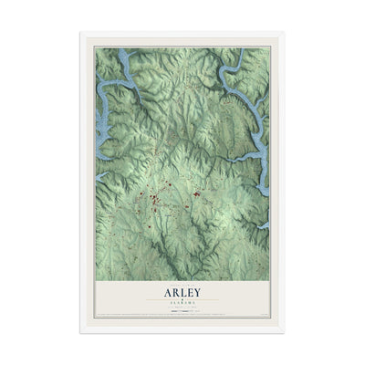 Map of Arley, Alabama, 12 x 18 inch print in a white wood frame