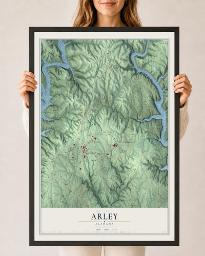 Map of Arley, Alabama, 24 x 36 inch print in a black wood frame