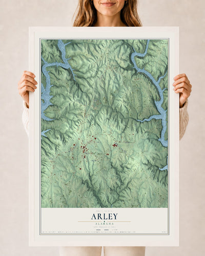 Map of Arley, Alabama, 24 x 36 inch print in a white wood frame