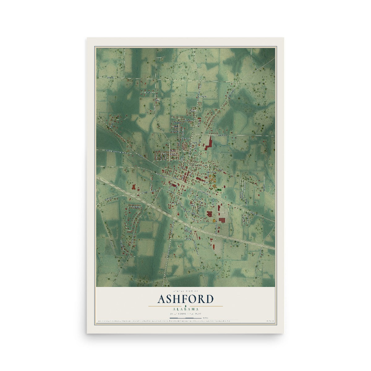 Map of Ashford, Alabama, 12 x 18 inch unframed archival matte print