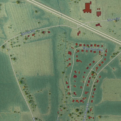 Second close-up of the map of Ashford, Alabama print showing more streets and buildings