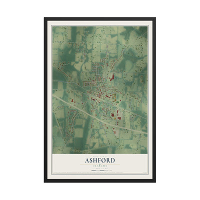 Map of Ashford, Alabama, 12 x 18 inch print in a black wood frame
