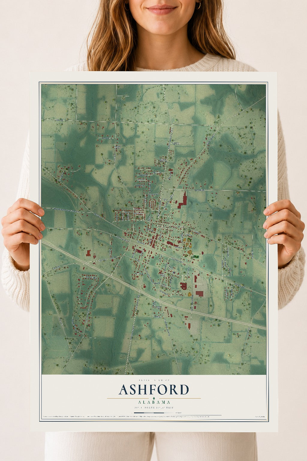 Map of Ashford, Alabama, 18 x 24 inch unframed archival matte print