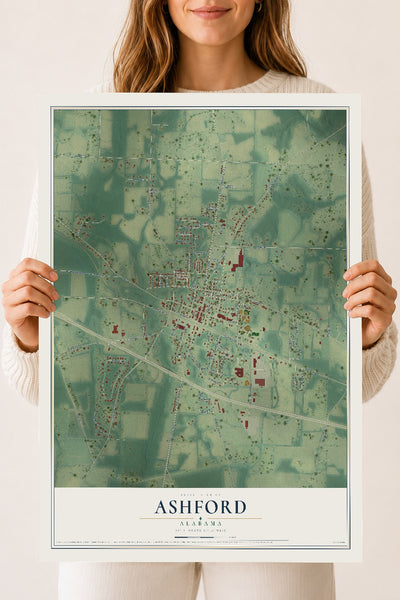 Map of Ashford, Alabama, 18 x 24 inch unframed archival matte print