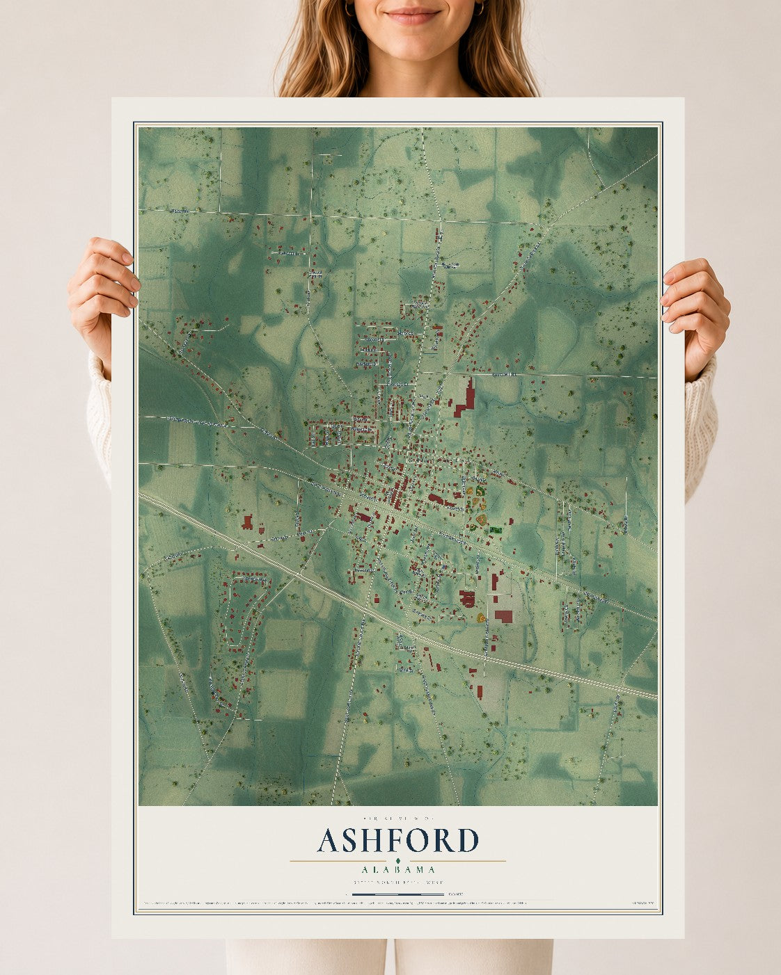 Map of Ashford, Alabama, 24 x 36 inch unframed archival matte print