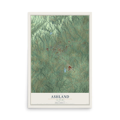 Map of Ashland, Alabama, 12 x 18 inch unframed archival matte print