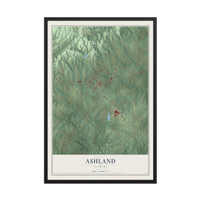 Map of Ashland, Alabama, 12 x 18 inch print in a black wood frame