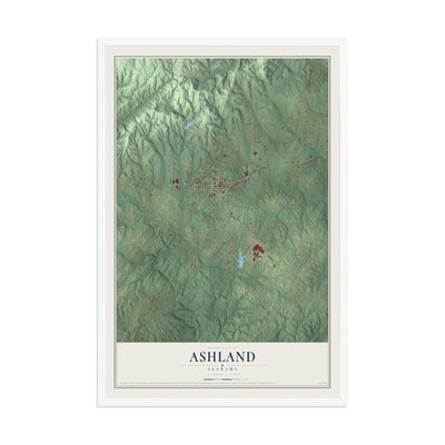 Map of Ashland, Alabama, 12 x 18 inch print in a white wood frame