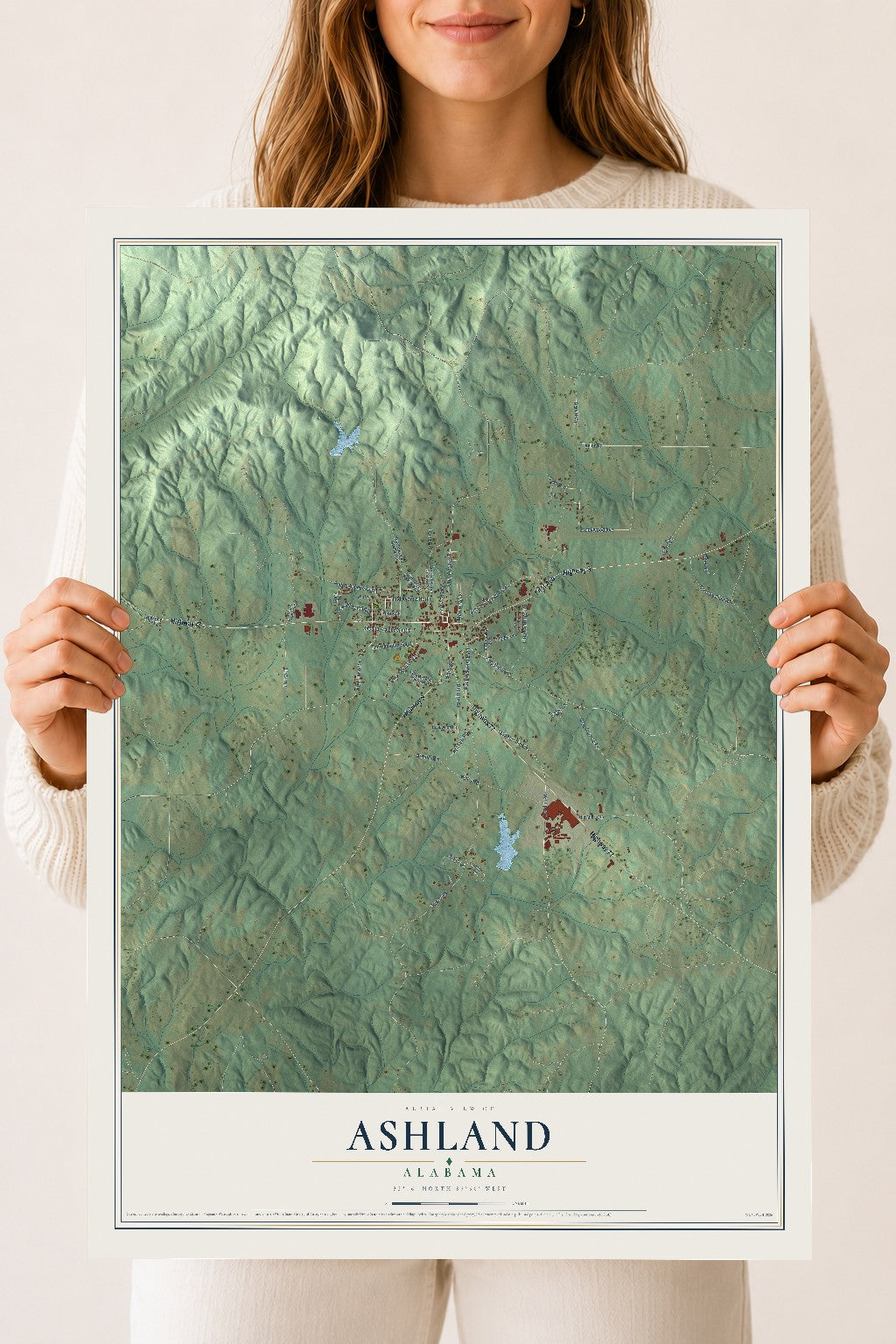 Map of Ashland, Alabama, 18 x 24 inch unframed archival matte print