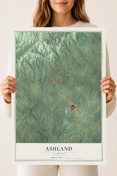 Map of Ashland, Alabama, 18 x 24 inch unframed archival matte print