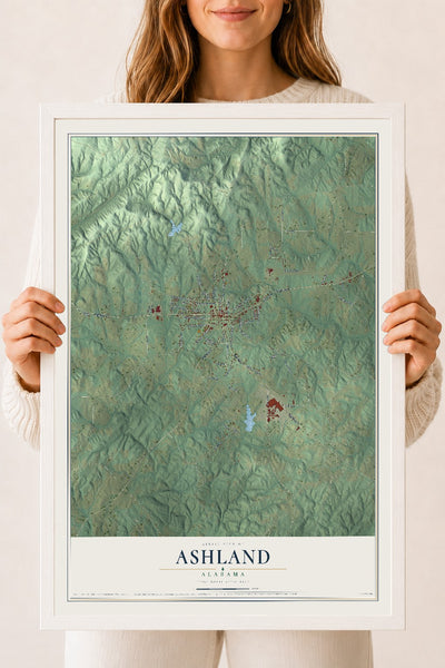 Map of Ashland, Alabama, 18 x 24 inch print in a white wood frame