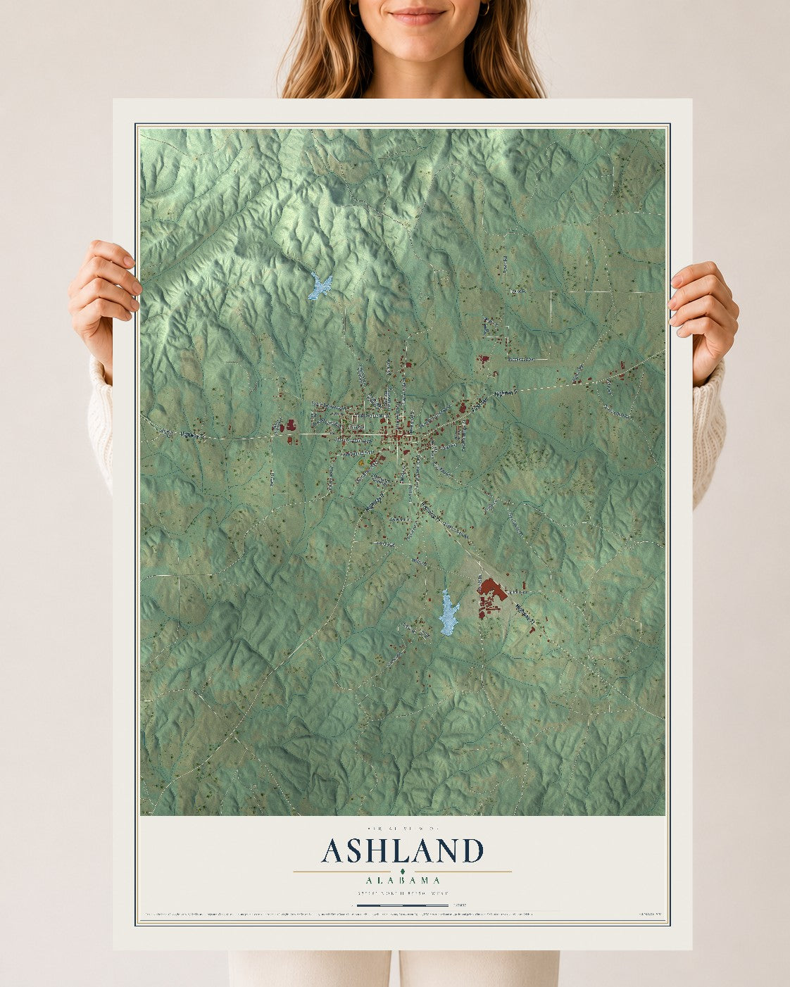 Map of Ashland, Alabama, 24 x 36 inch unframed archival matte print