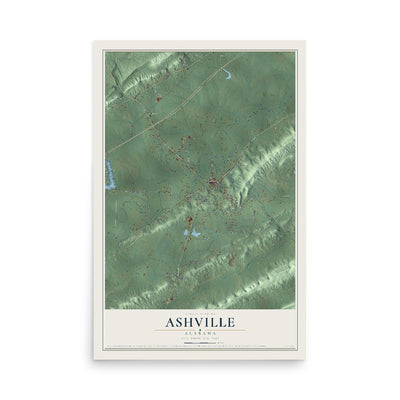 Map of Ashville, Alabama, 12 x 18 inch unframed archival matte print