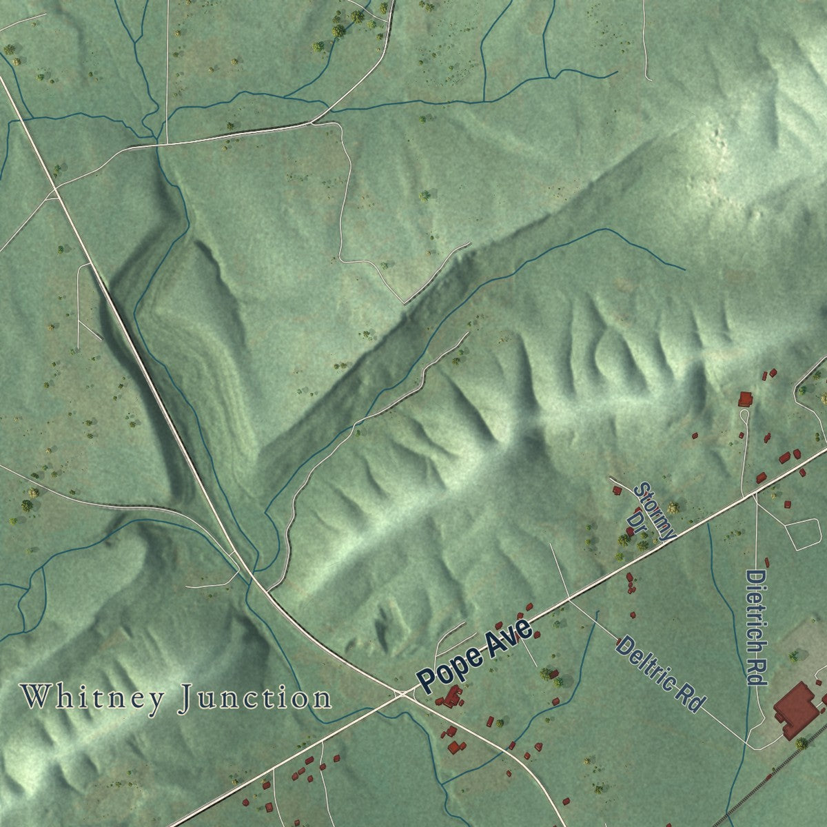 Second close-up of the map of Ashville, Alabama print showing more streets and buildings