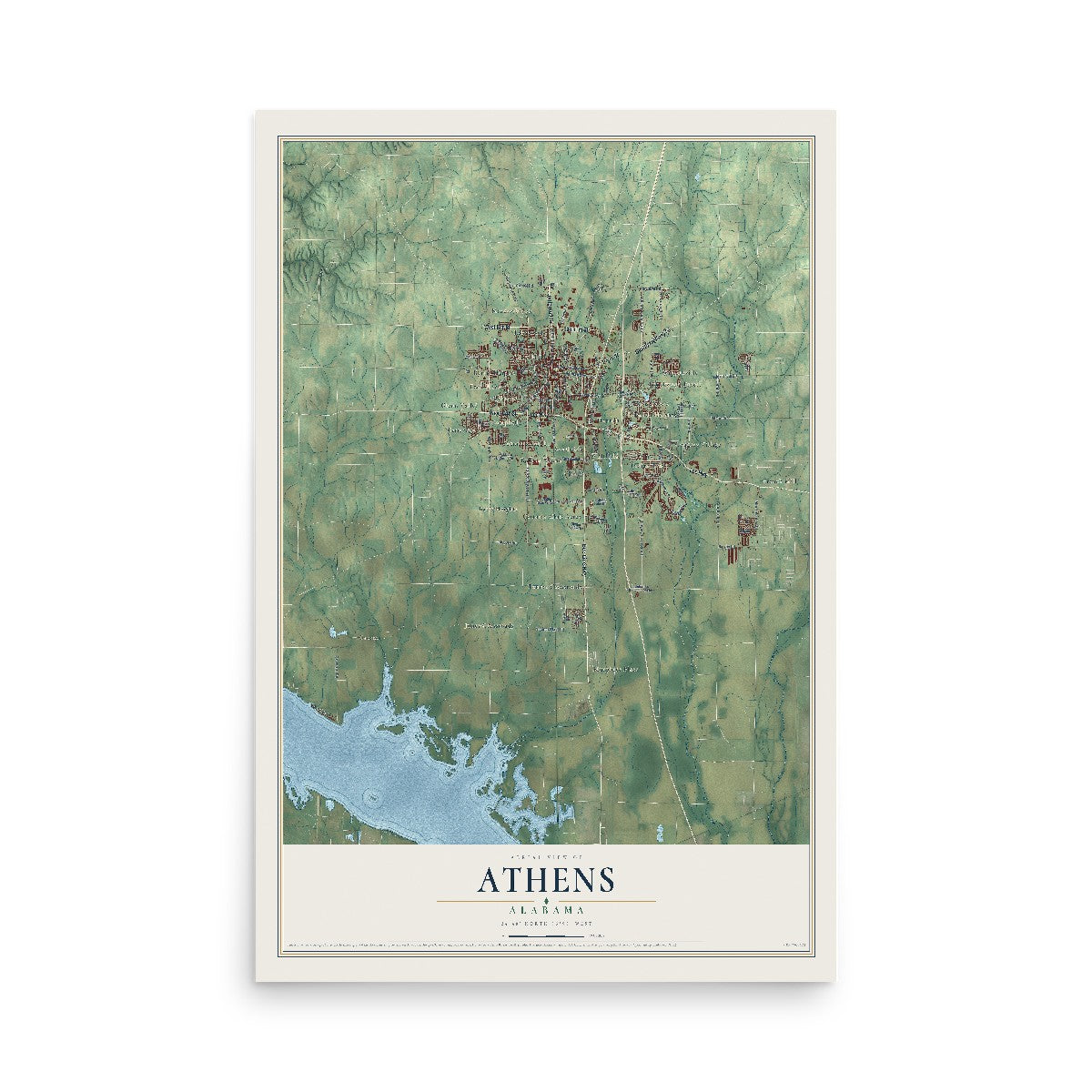 Map of Athens, Alabama, 12 x 18 inch unframed archival matte print