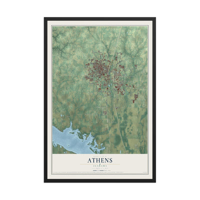 Map of Athens, Alabama, 12 x 18 inch print in a black wood frame