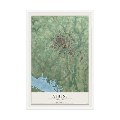 Map of Athens, Alabama, 12 x 18 inch print in a white wood frame