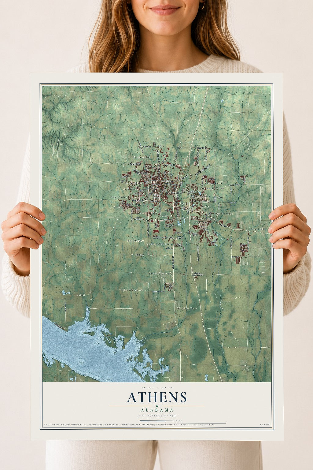 Map of Athens, Alabama, 18 x 24 inch unframed archival matte print