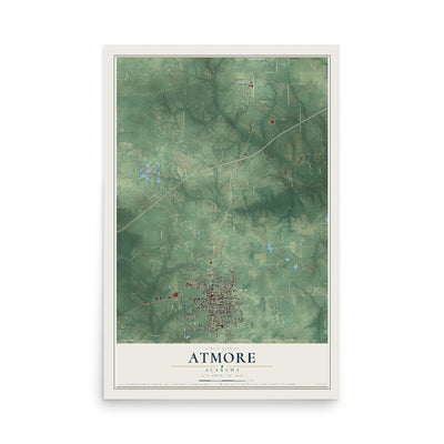 Map of Atmore, Alabama, 12 x 18 inch unframed archival matte print