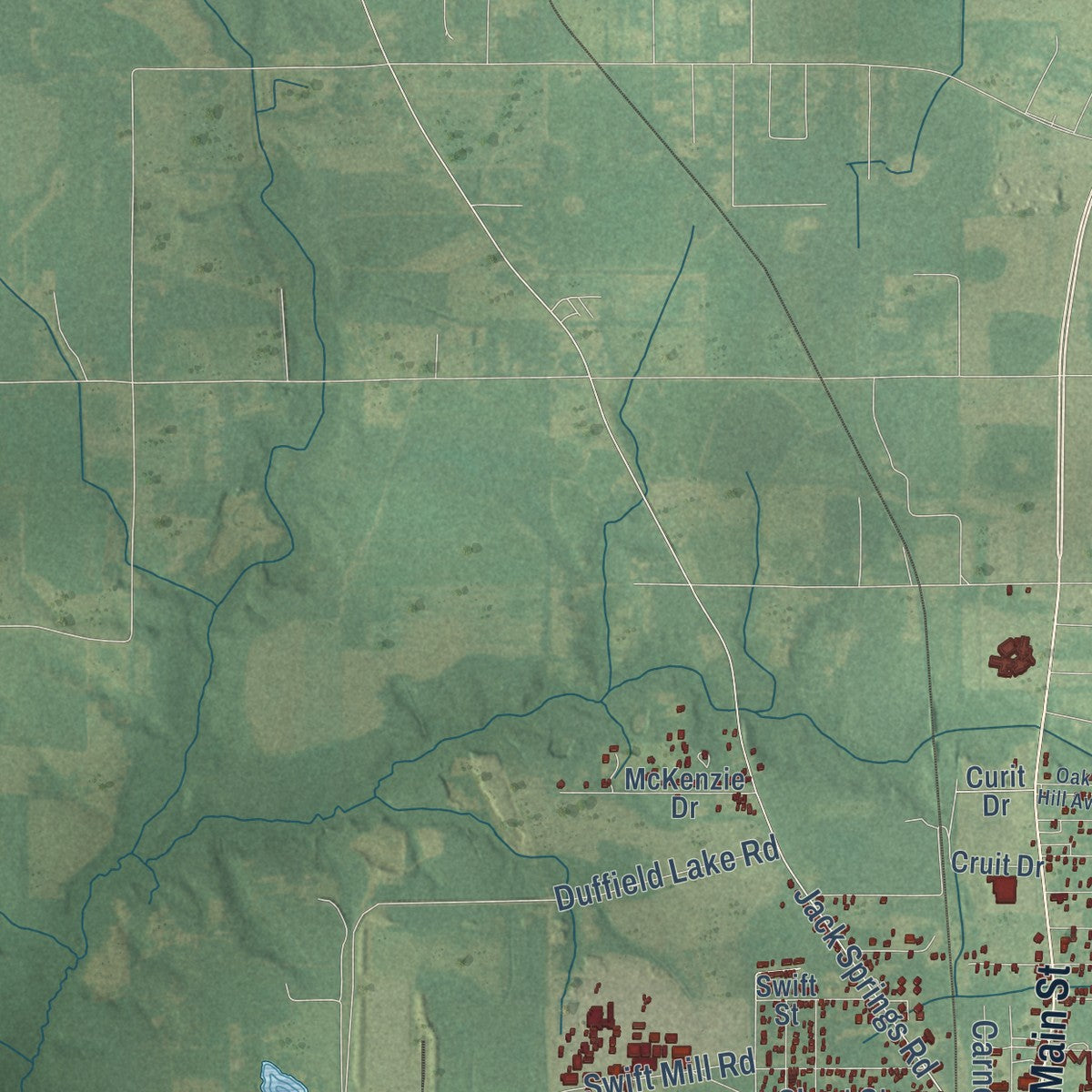 Second close-up of the map of Atmore, Alabama print showing more streets and buildings