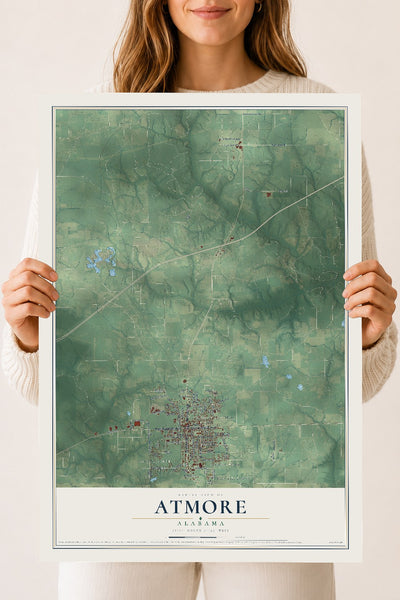 Map of Atmore, Alabama, 18 x 24 inch unframed archival matte print