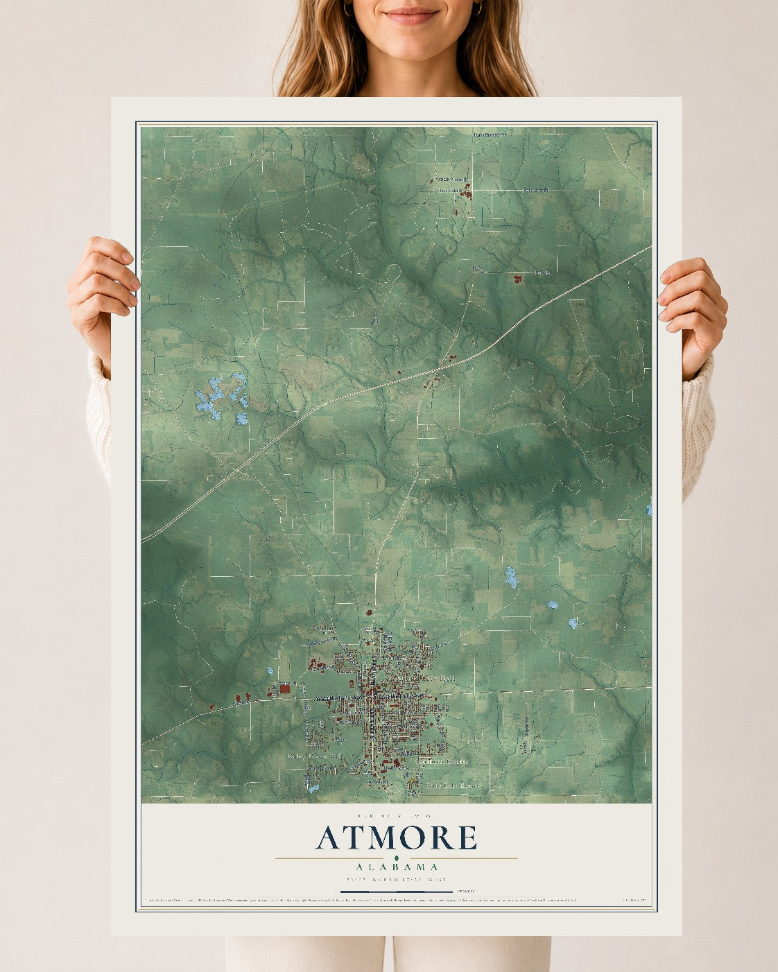 Map of Atmore, Alabama, 24 x 36 inch unframed archival matte print