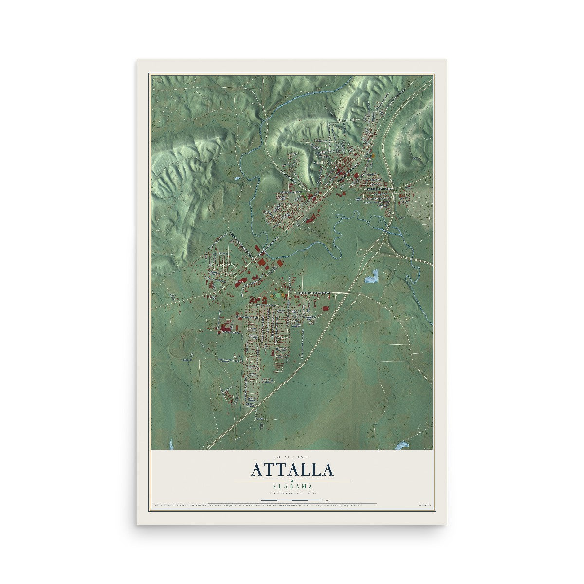 Map of Attalla, Alabama, 12 x 18 inch unframed archival matte print